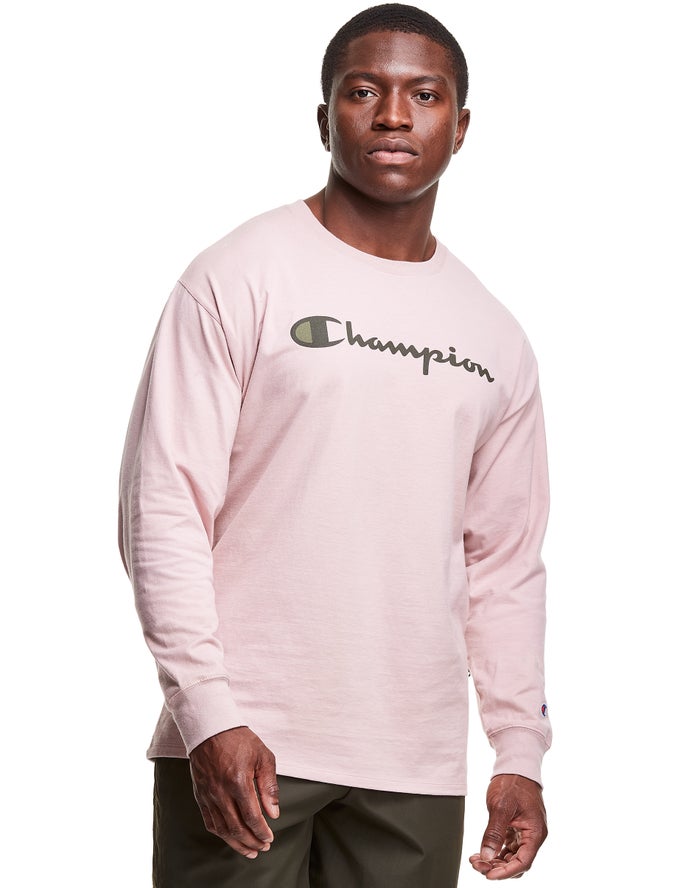 Champion T-Shirt Heren - Roze - Classic Long-Sleeve Script Logo ( 192307-ZNJ )